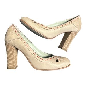 VTG MISS SIXTY women's italian leather beige 4" heels with red stitching, 37.